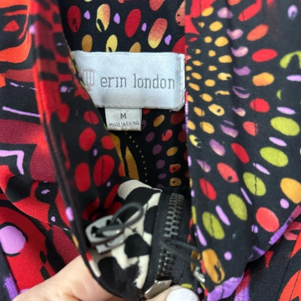 Erin London Abstract Print Jacket Zip Front Blazer Boho Art Multicolor Medium